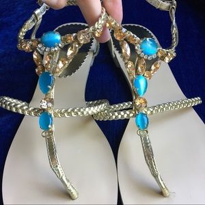JEWELED gypsy boho braided golden sandals